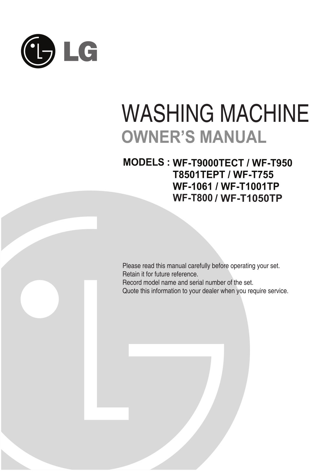 LG WF-T1050TP, WF-T755 Instruction manual