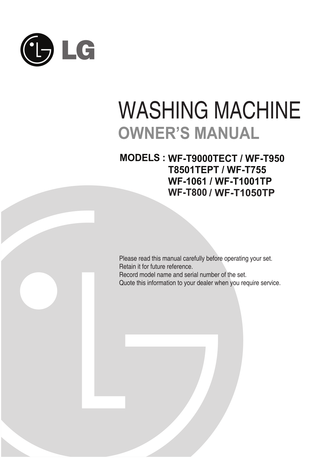 LG WF-T1050TP, WF-T755 Owner’s Manual