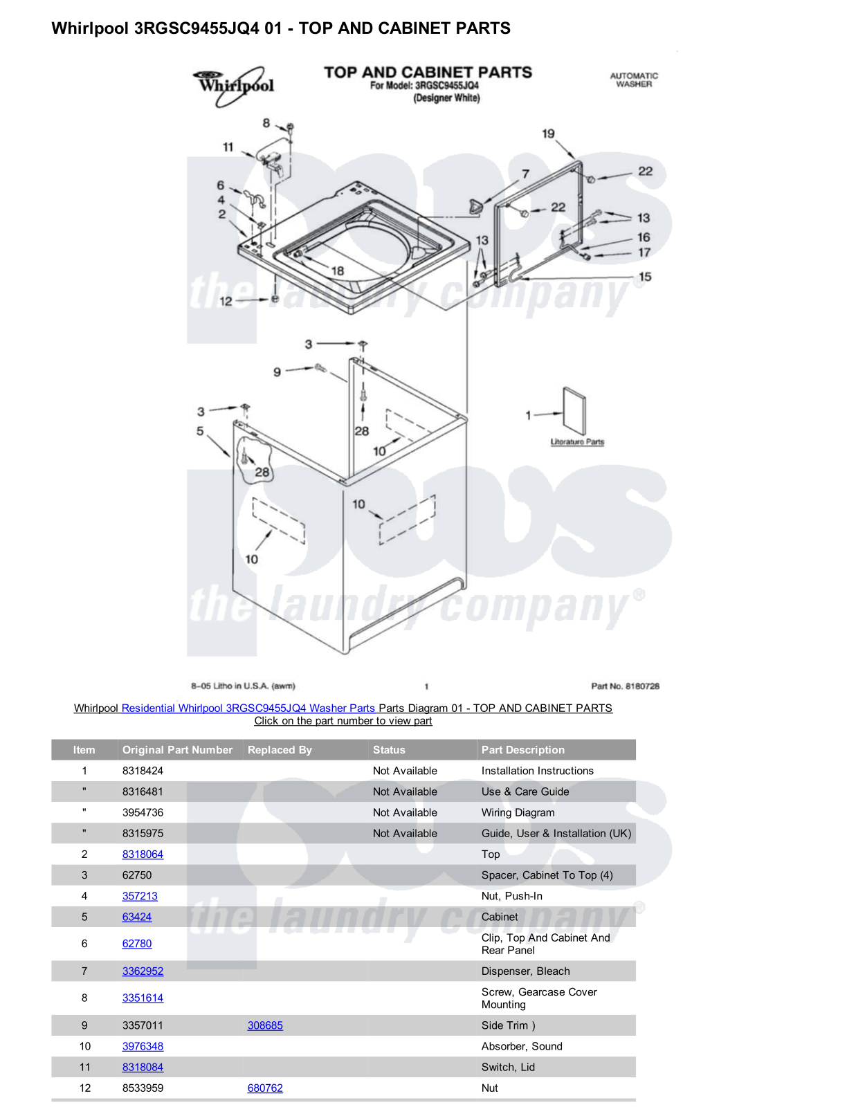 Whirlpool 3RGSC9455JQ4 Parts Diagram