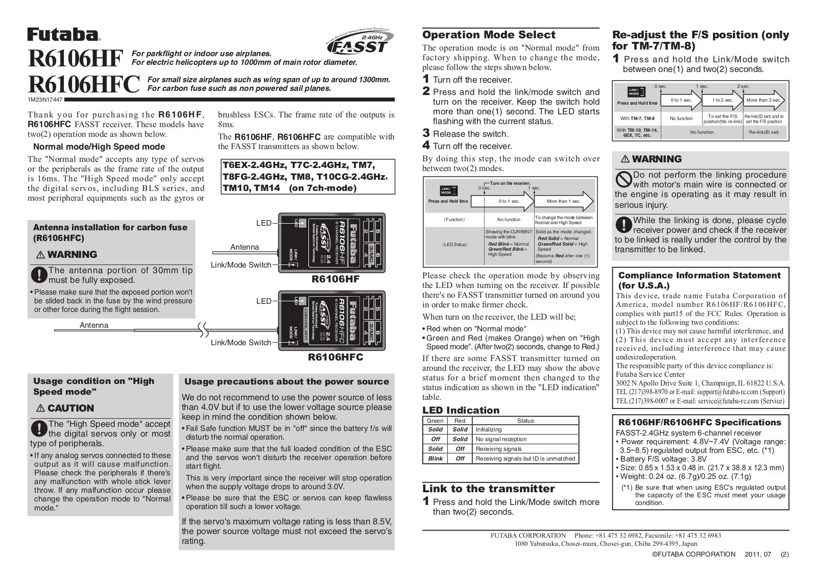 Futaba R6106HFC, R6106HF User Manual