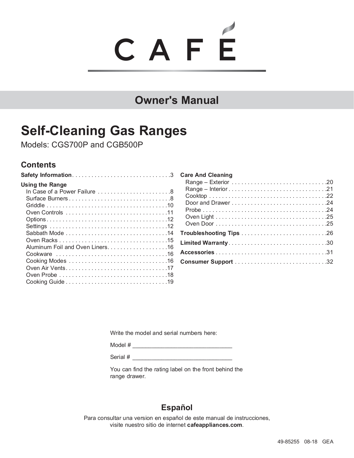 Cafe CAFRERADWMW8901, CAFRERADWRH1032 User Manual