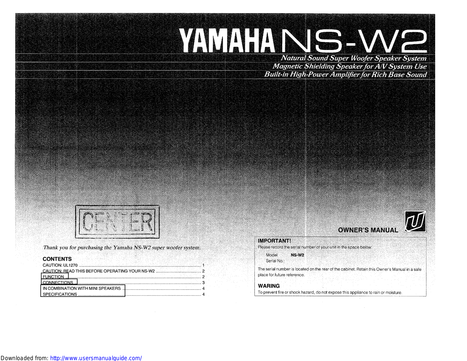 Yamaha Audio NS-W2 User Manual