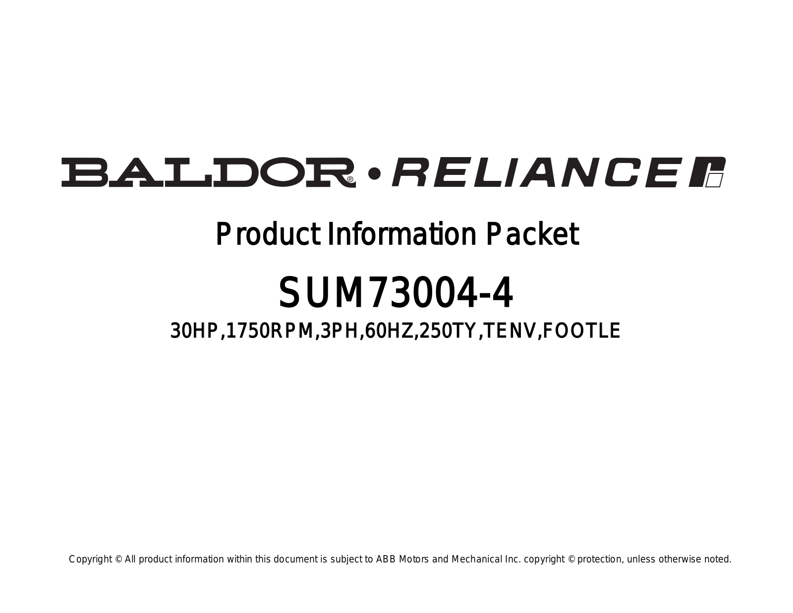 Baldor SUM73004-4 Product Information Sheet