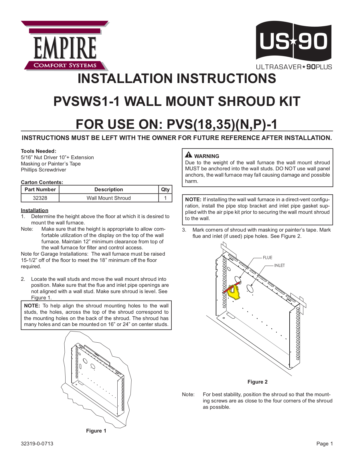 Empire Comfort Systems PVSWS1-1 Installation Instructions Manual