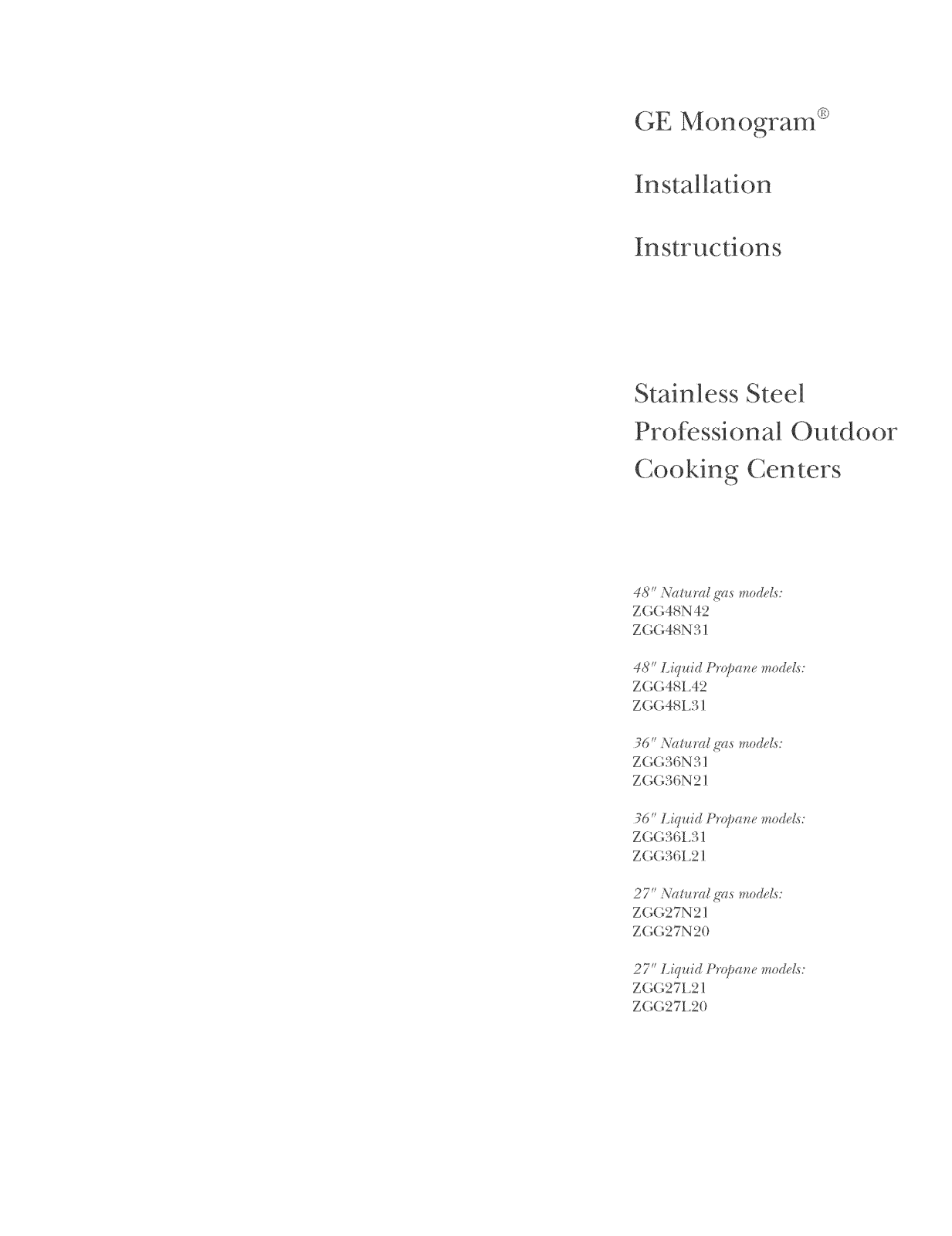 GE ZGG36N21CSS, ZGG36N21YSS Installation Guide - ManualMachine.com