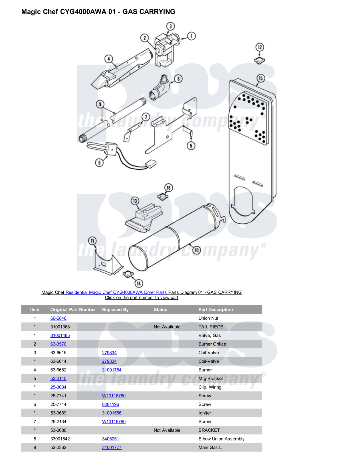 Magic Chef CYG4000AWA Parts Diagram