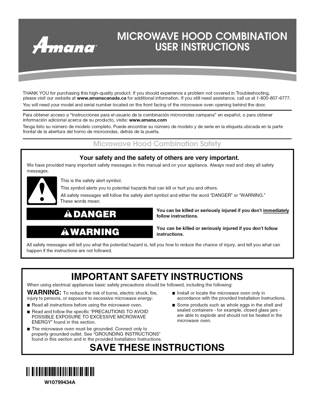 Amana YAMV1170VES0 Owner’s Manual