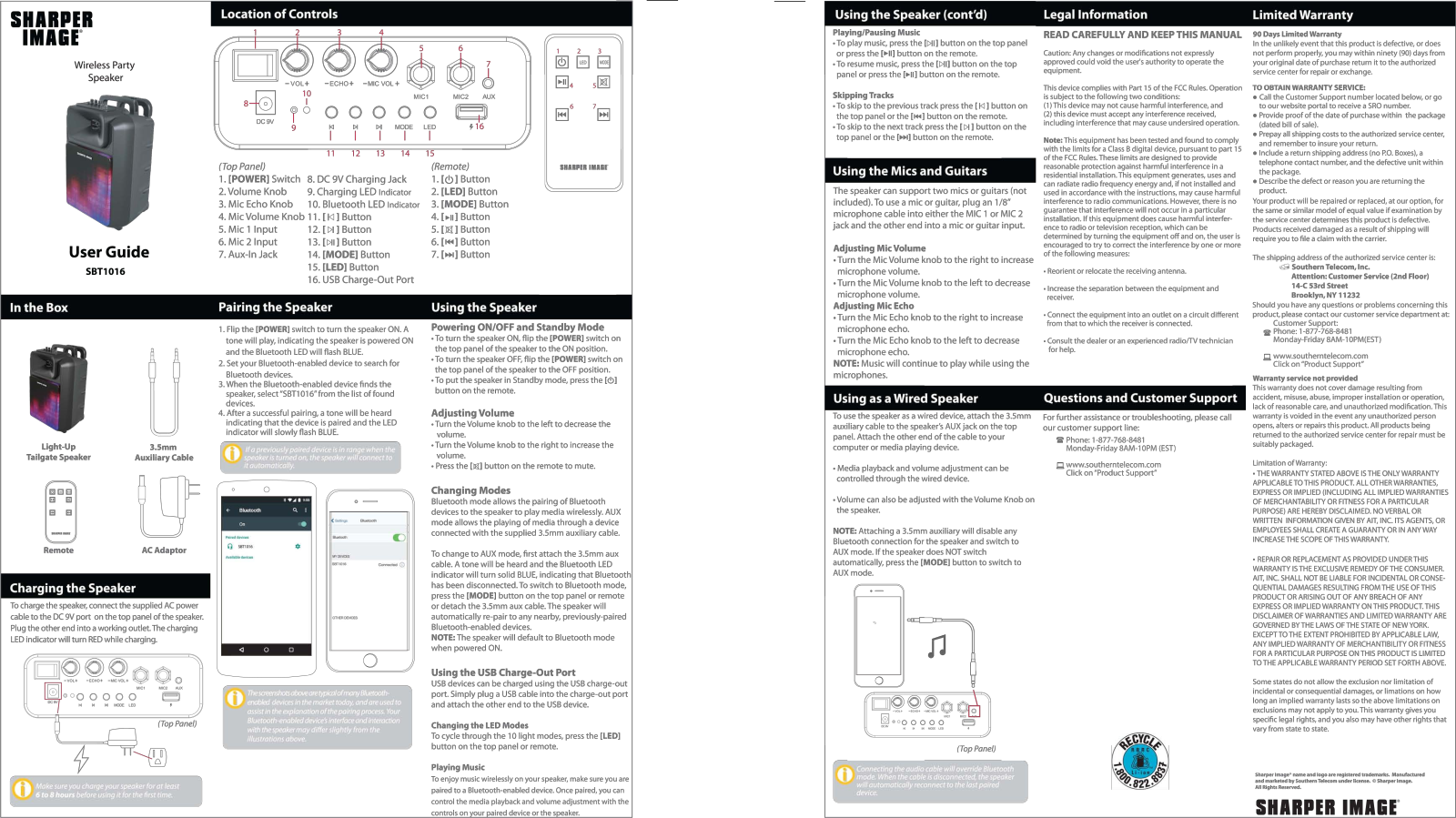 Sharper image SBT1016 User Manual