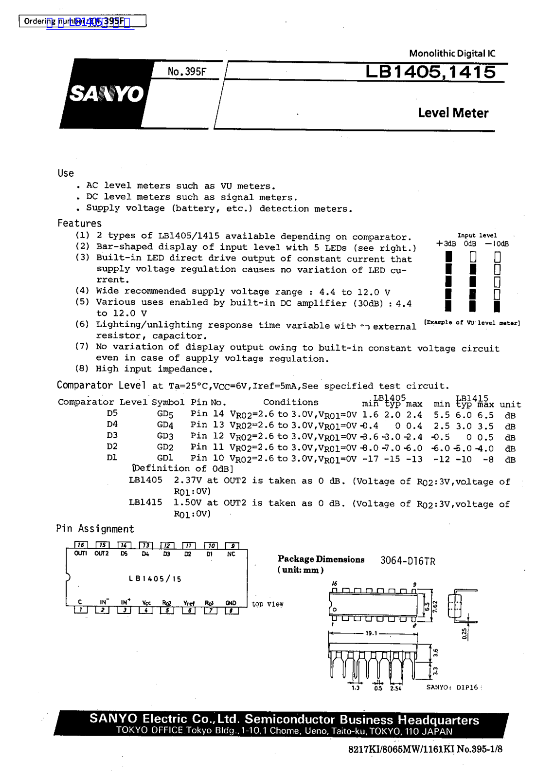 SANYO LB1405, LB1415 Technical data