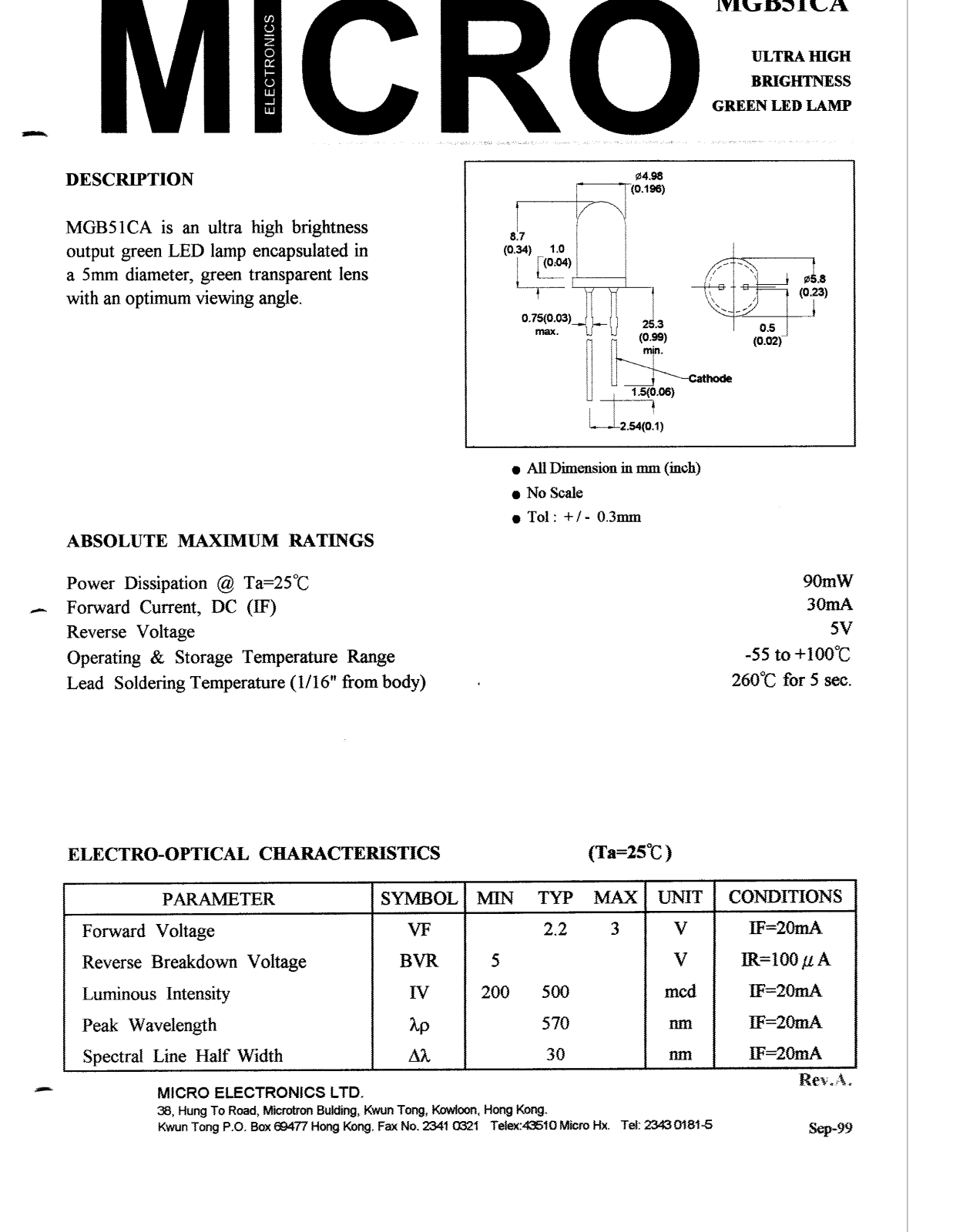 MICRO MGB51CA Datasheet