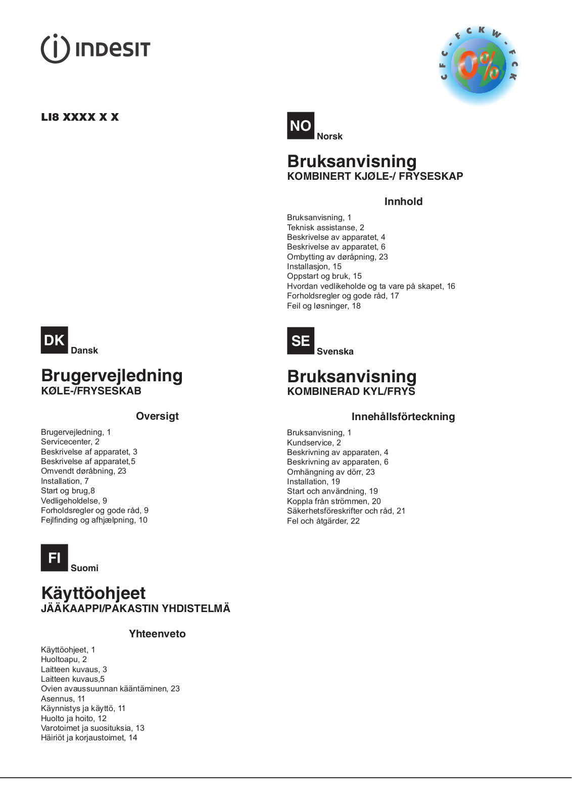 INDESIT LI8 FF2O X B User Manual