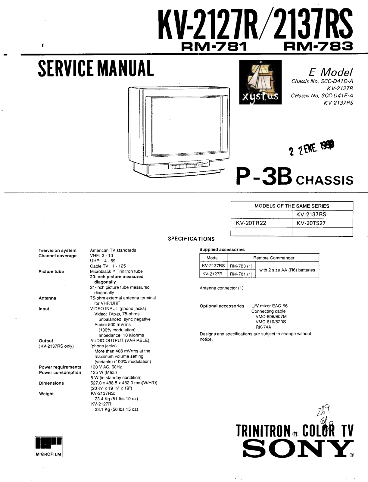 SONY KV-20TR22, KV-2137RS Service Manual