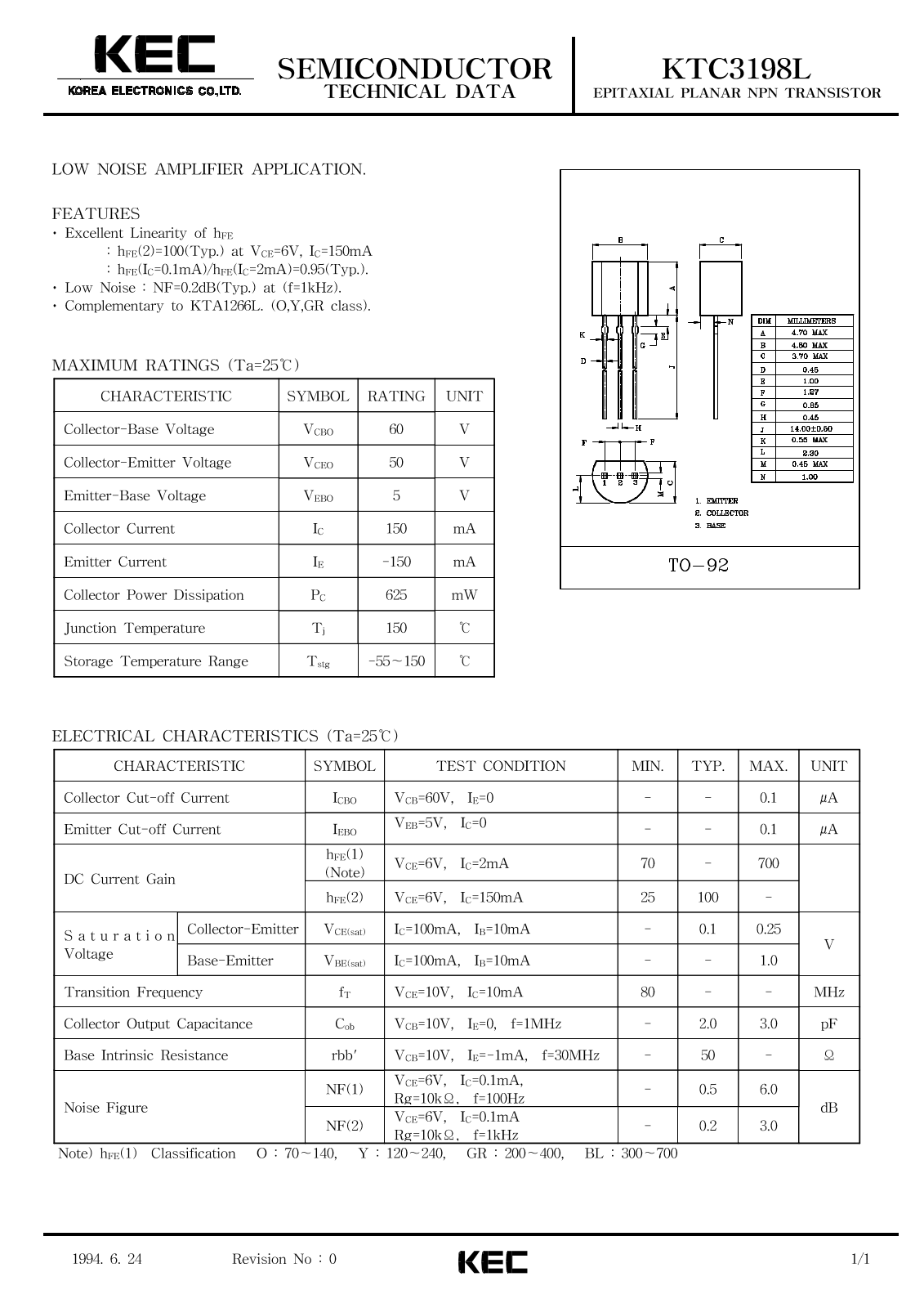 KEC KTC3198L Datasheet