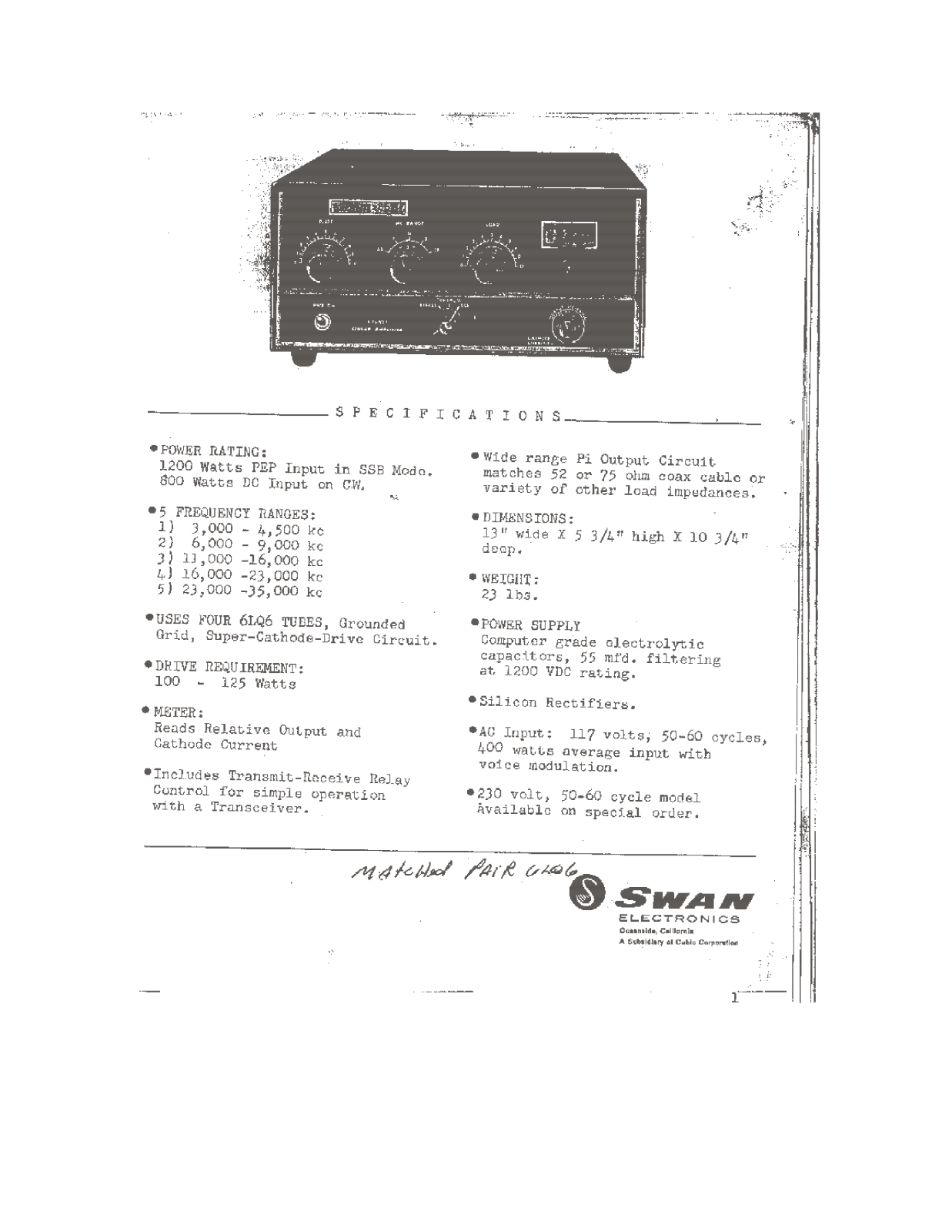 SWAN 1200 User Manual