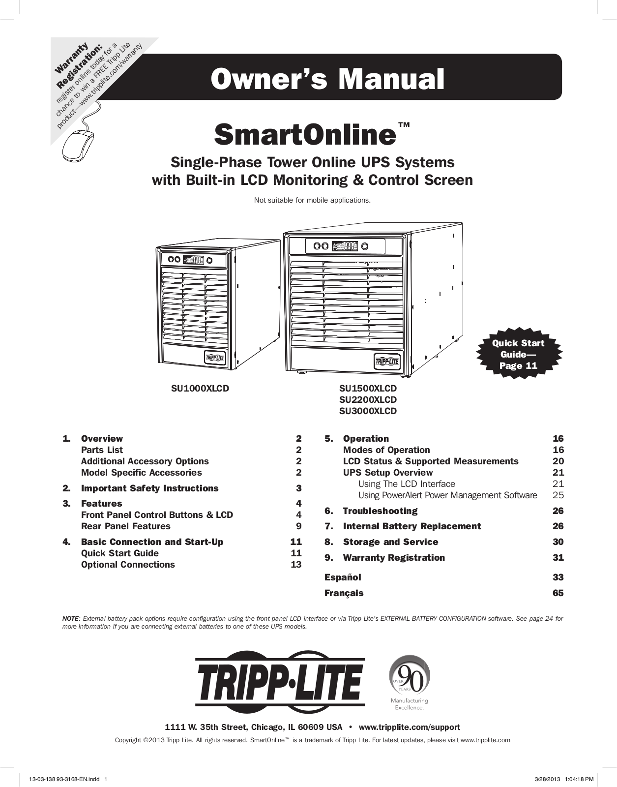 Tripp Lite SU1000XLCD, SU1500XLCD, SU3000XLCD User Manual