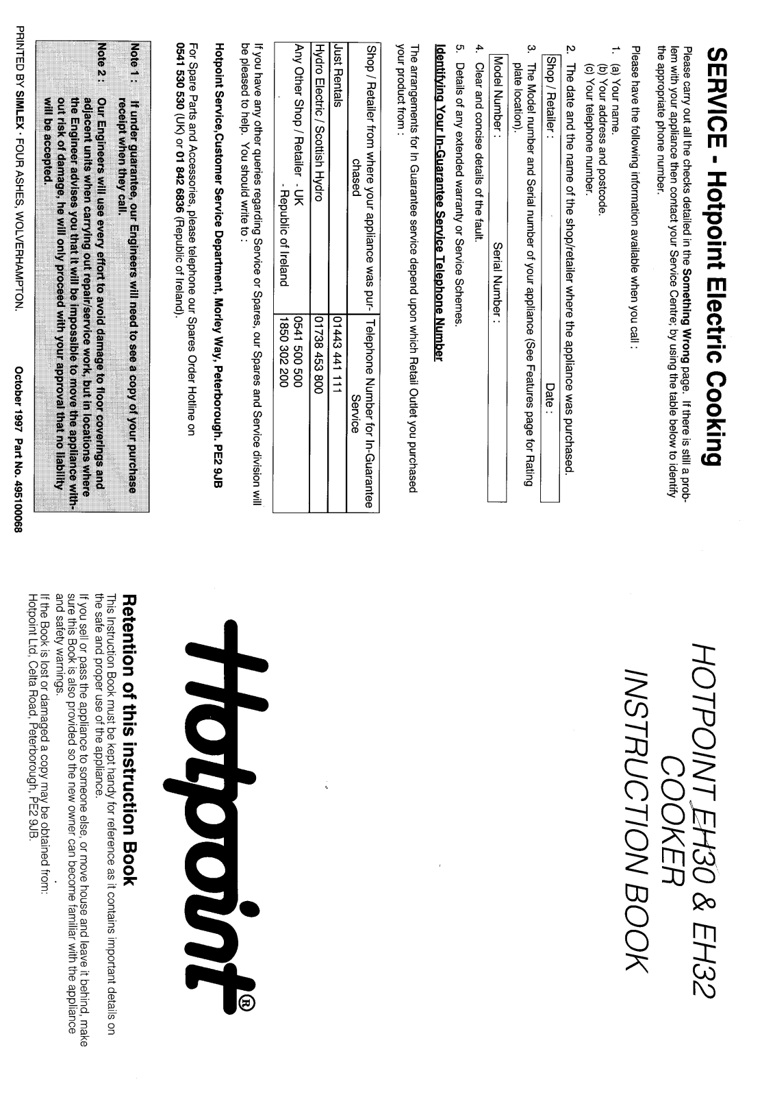 Hotpoint-Ariston HBEH32 User Manual