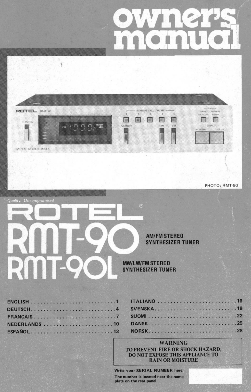 Rotel RMT90-L, RMT90 User Manual