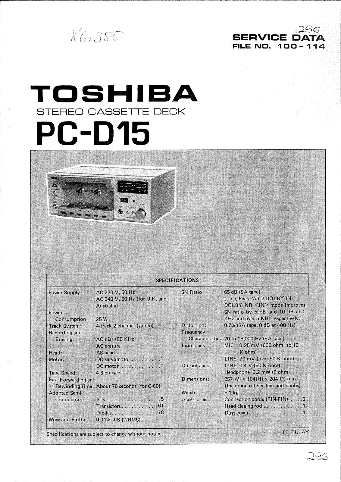 Toshiba PCD-15 Service manual