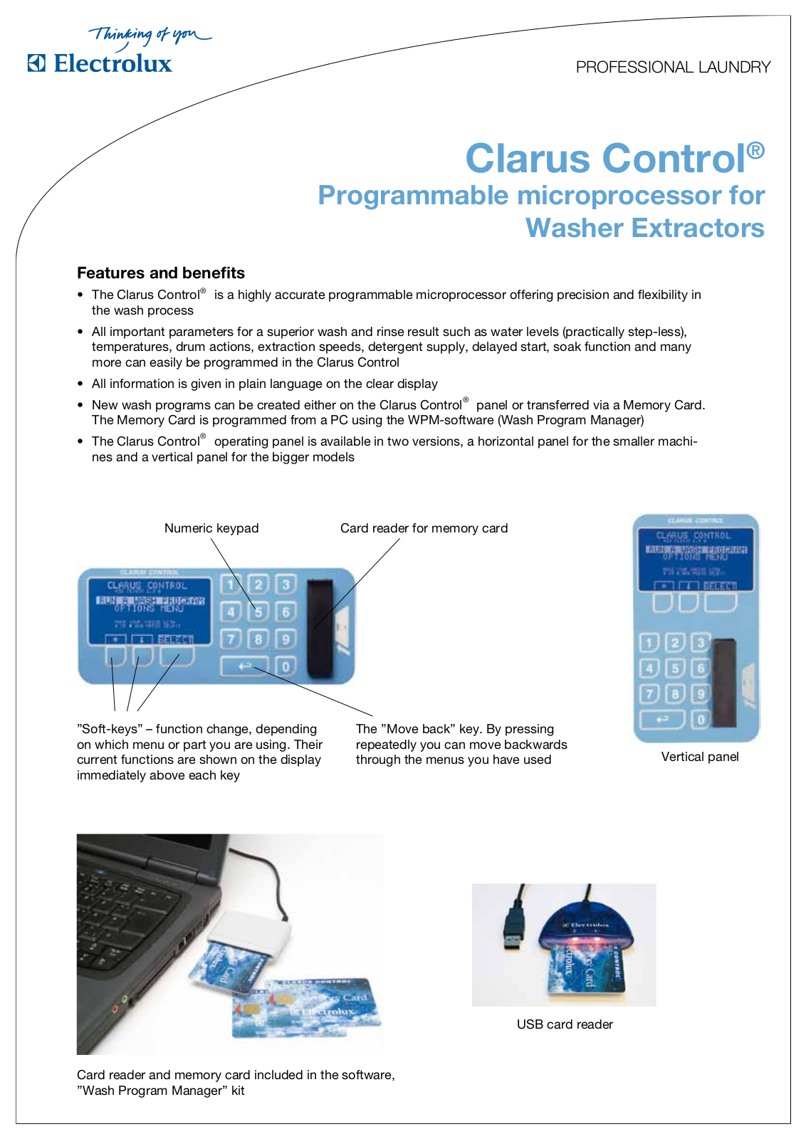 Electrolux CLARUS CONTROL DATASHEET