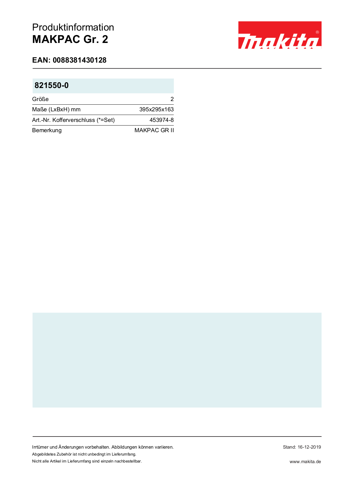 Makita MAKPAC Gr. 2 Technical data