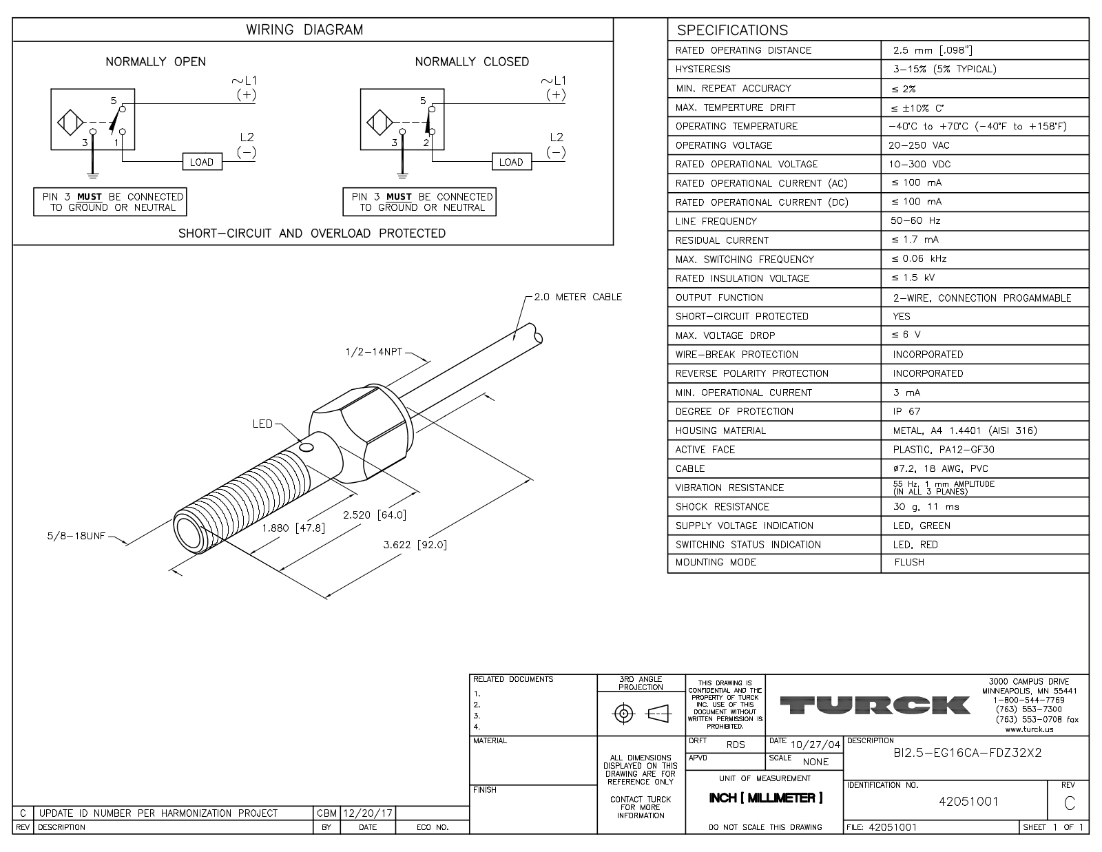 Turck BI2.5-EG16CA-FDZ32X2 Data Sheet