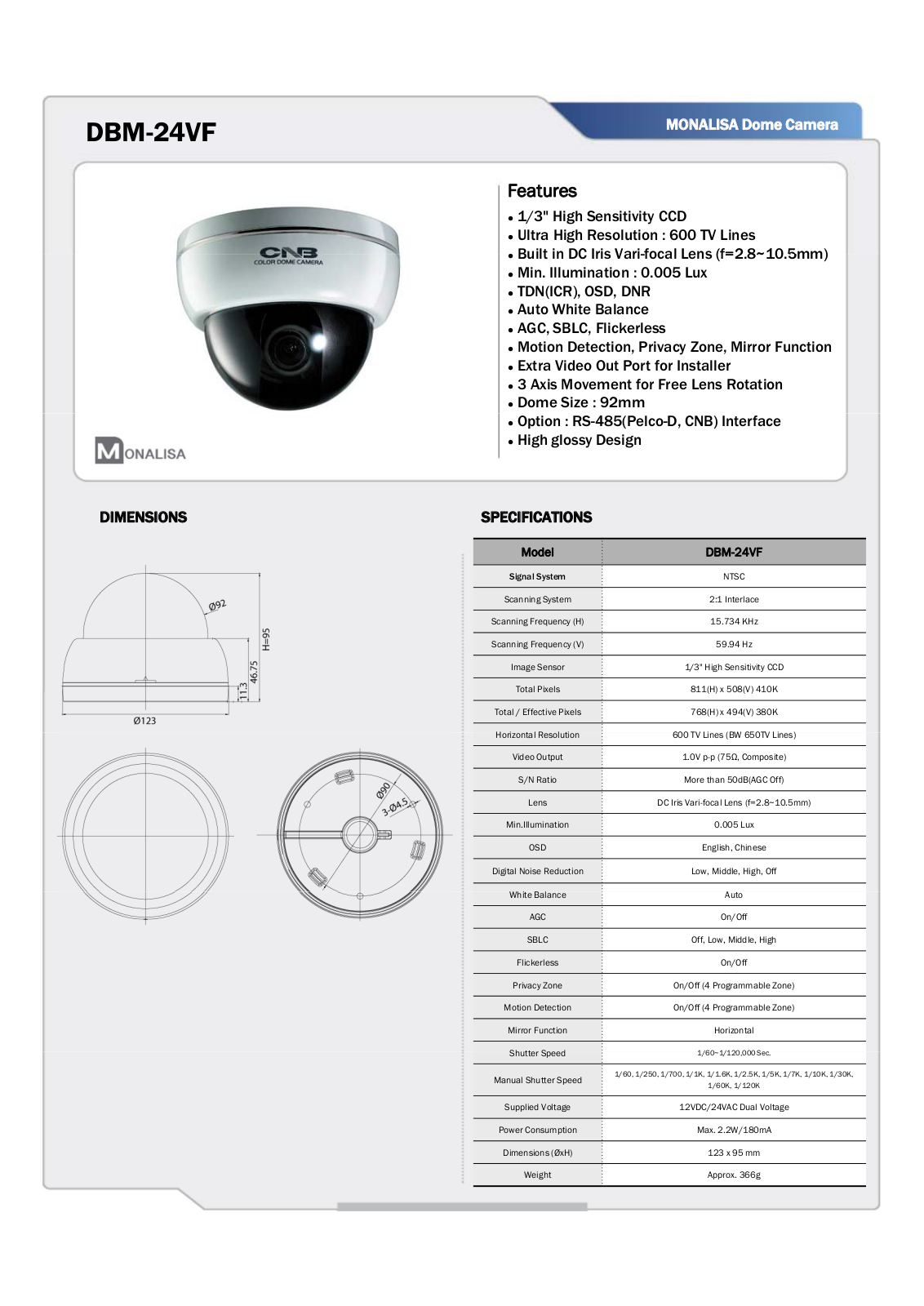 CNB DBM-24VF-B, DBM-24VF, DBM-24VF-W Specsheet