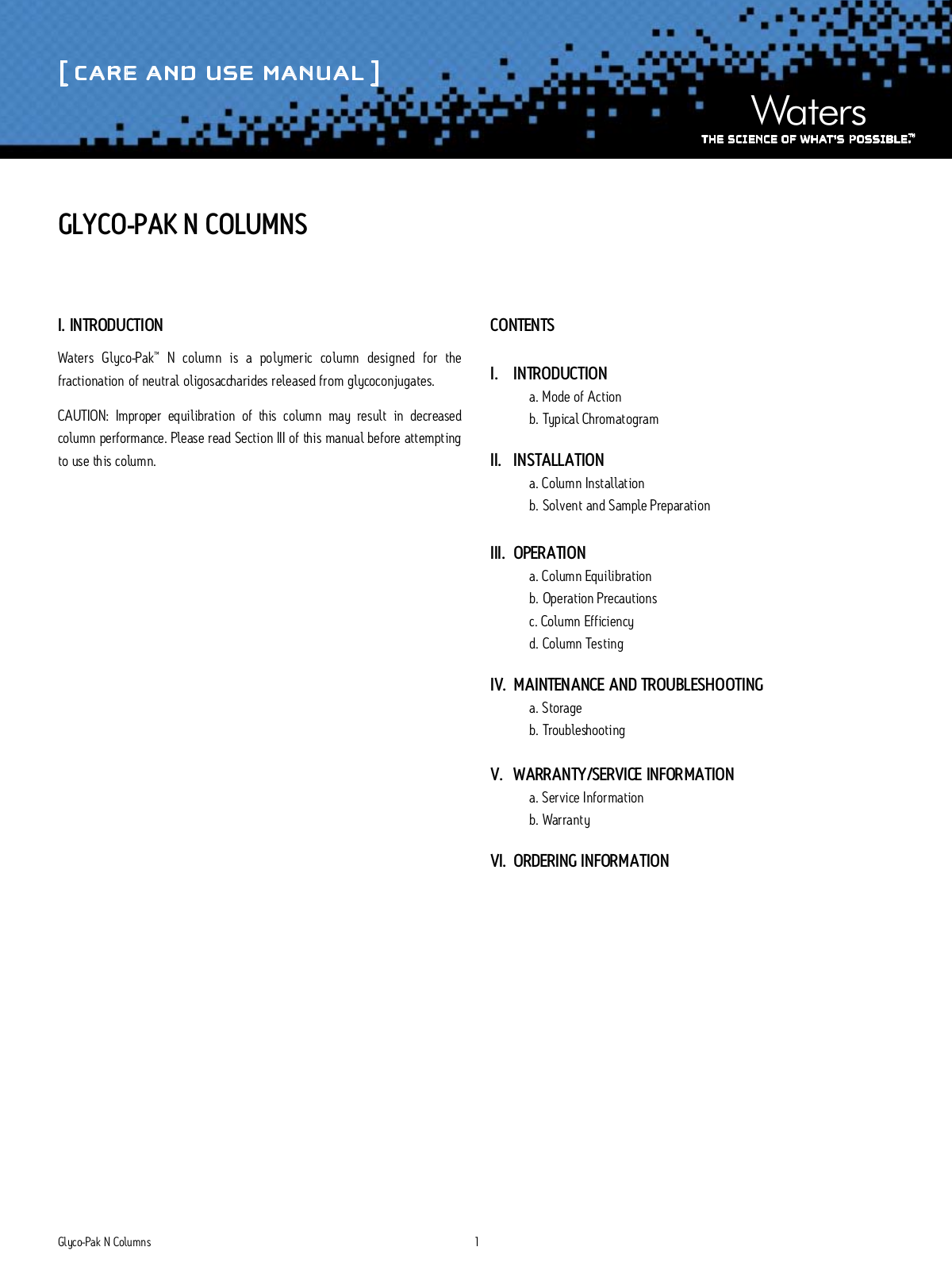 Waters Glyco-Pak N Columns User Manual