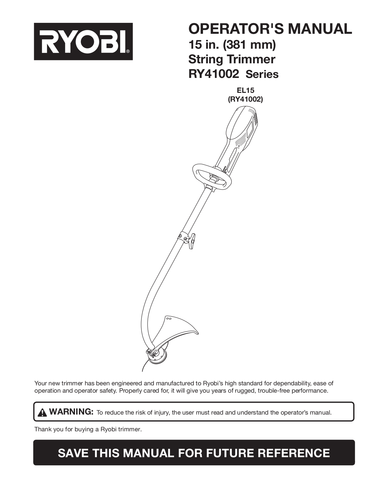 Ryobi RY41002 User Manual