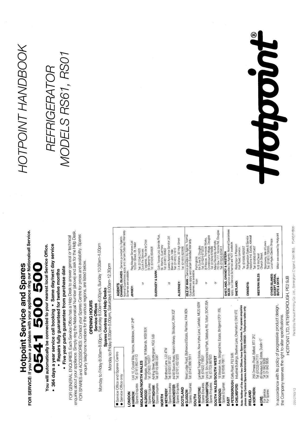 Hotpoint-Ariston HBRS61 User Manual