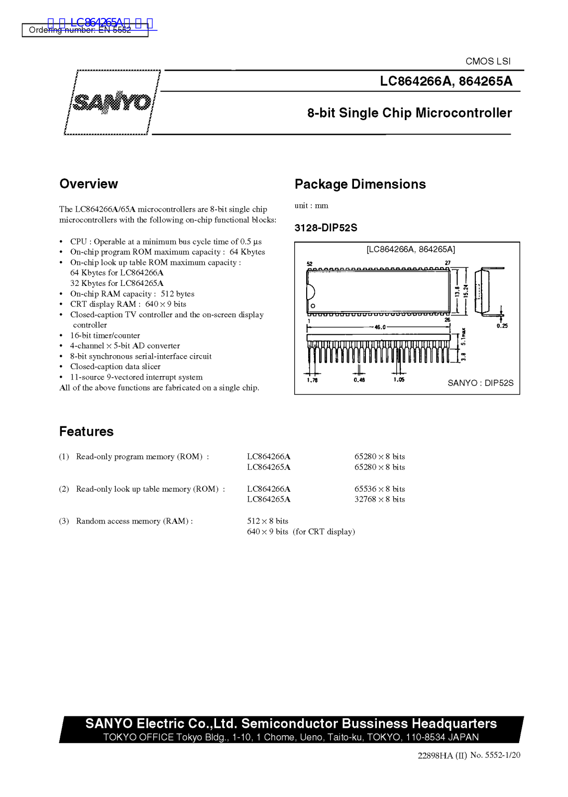 SANYO LC864266A, LC864265A User Manual