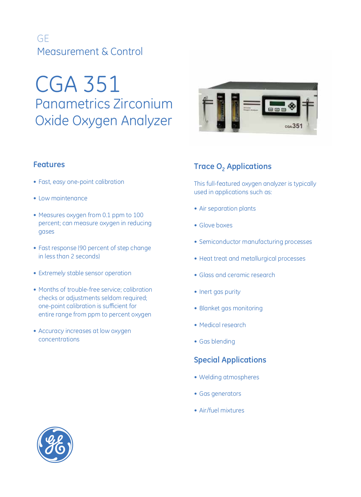 GE Sensing CGA 351 Specifications