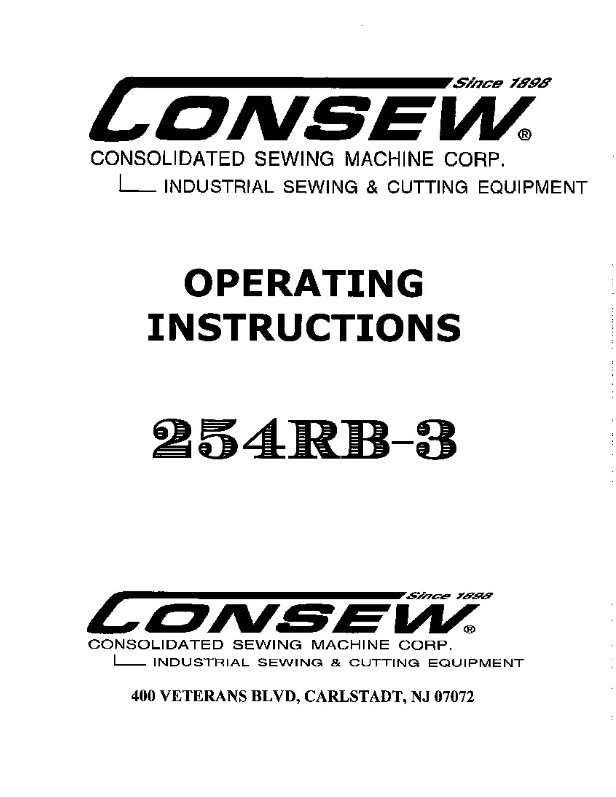 CONSEW 254RB-3 Operating Instruction