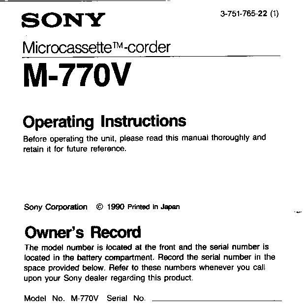 Sony M770V User Manual