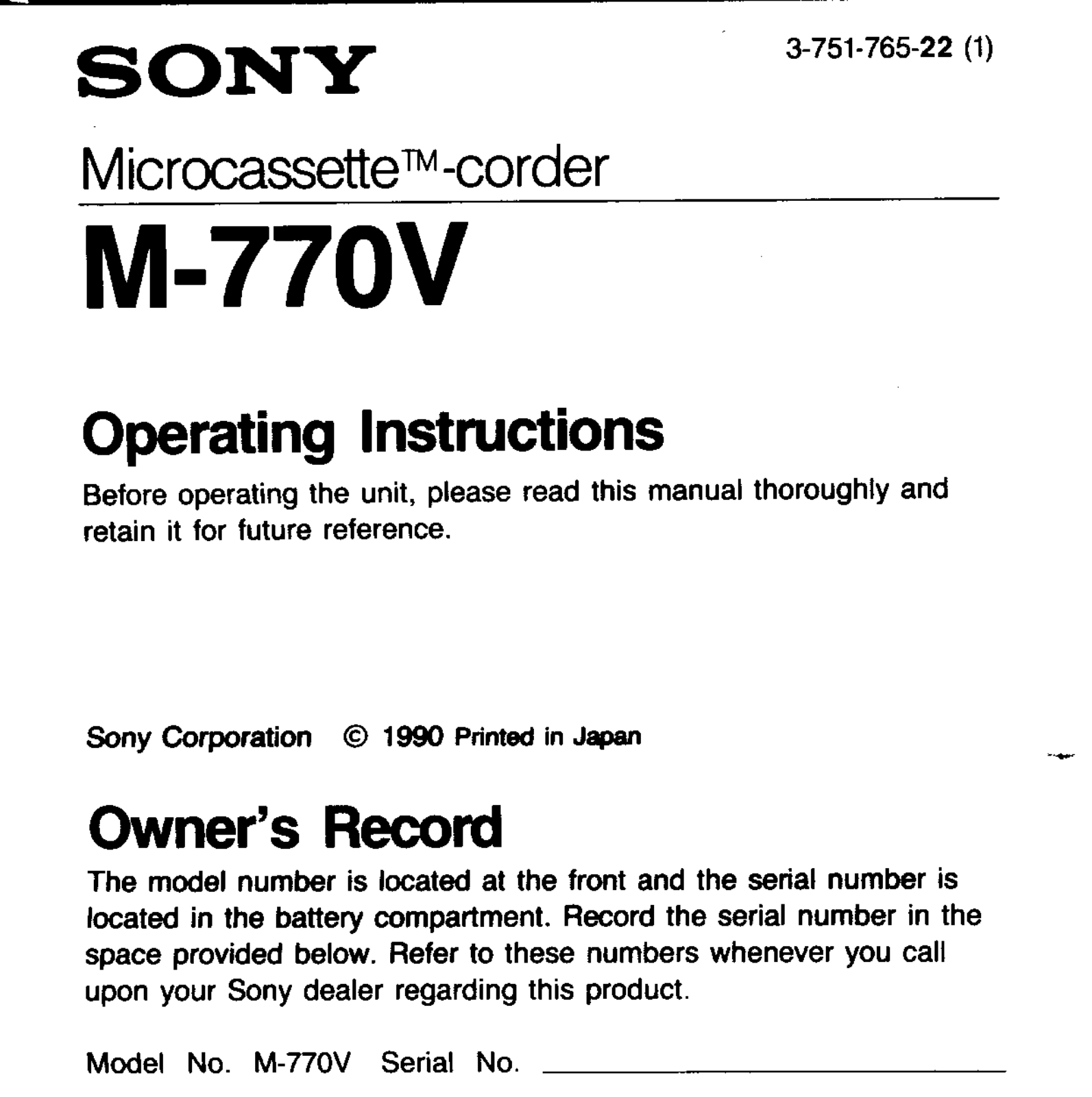 Sony M770V User Manual