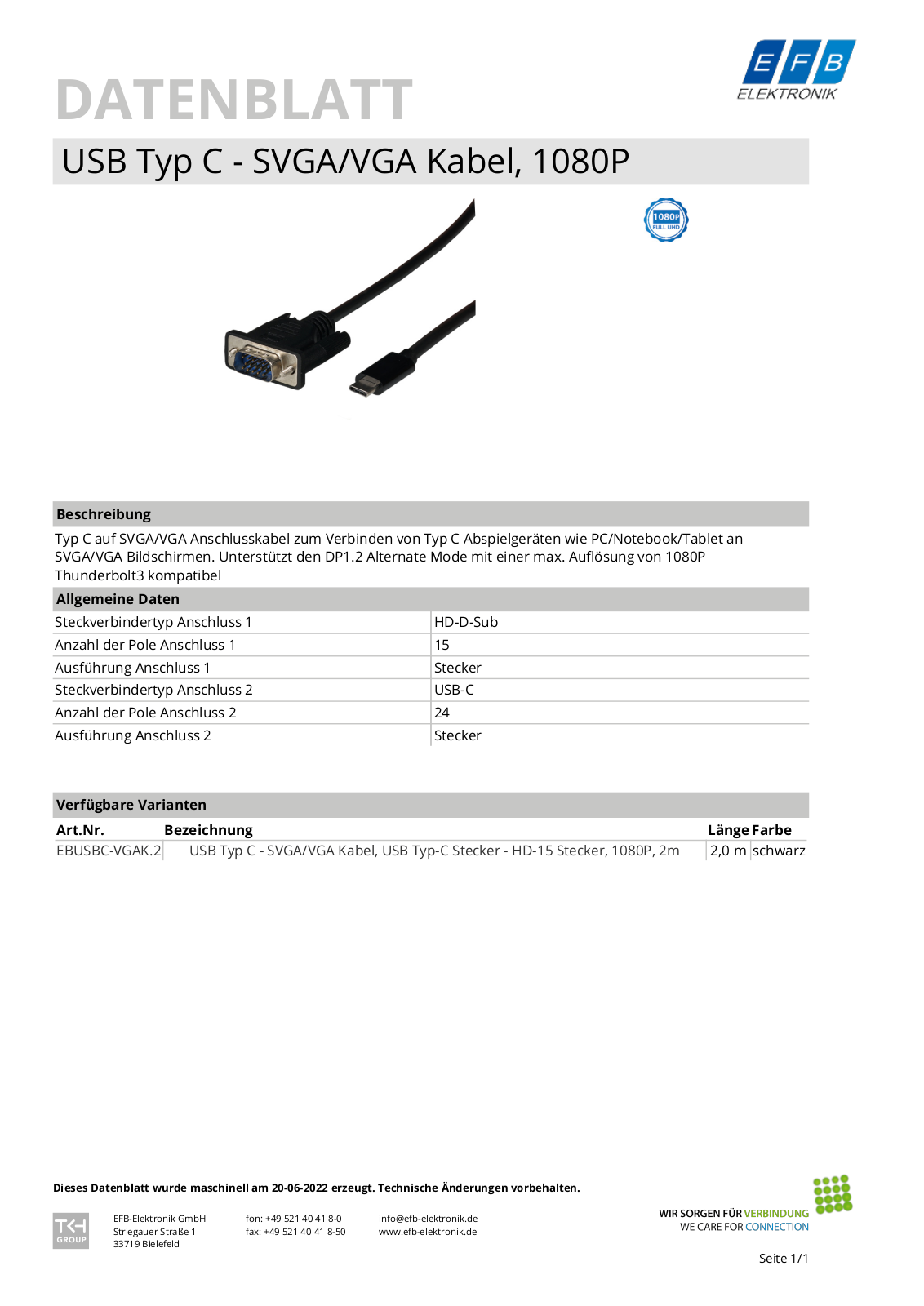 EFB-ELEKTRONIK EBUSBCVGAK2 Datasheet - ManualMachine.com