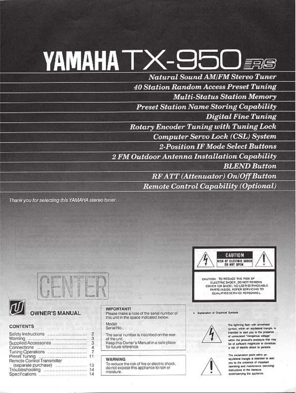 Yamaha TX950 User Manual