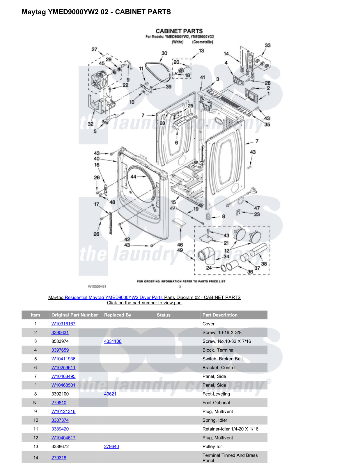 Maytag YMED9000YW2 Parts Diagram