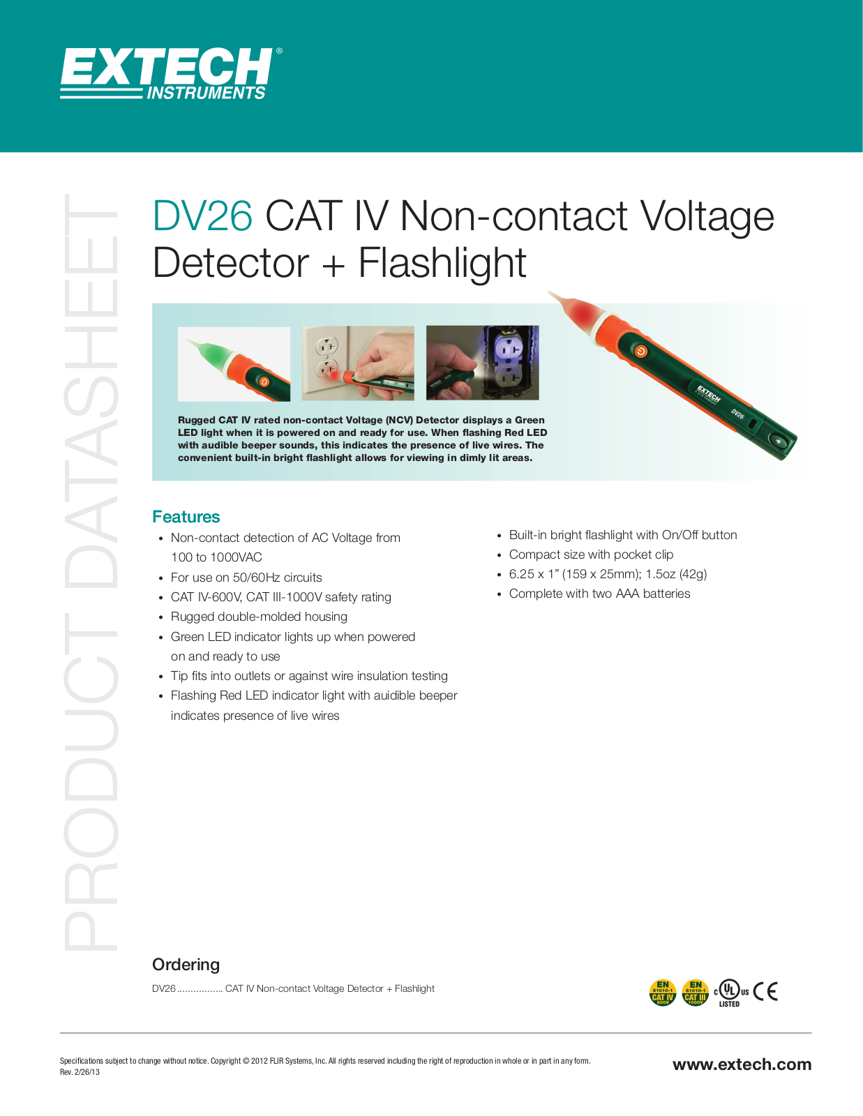 Extech DV26 Data Sheet