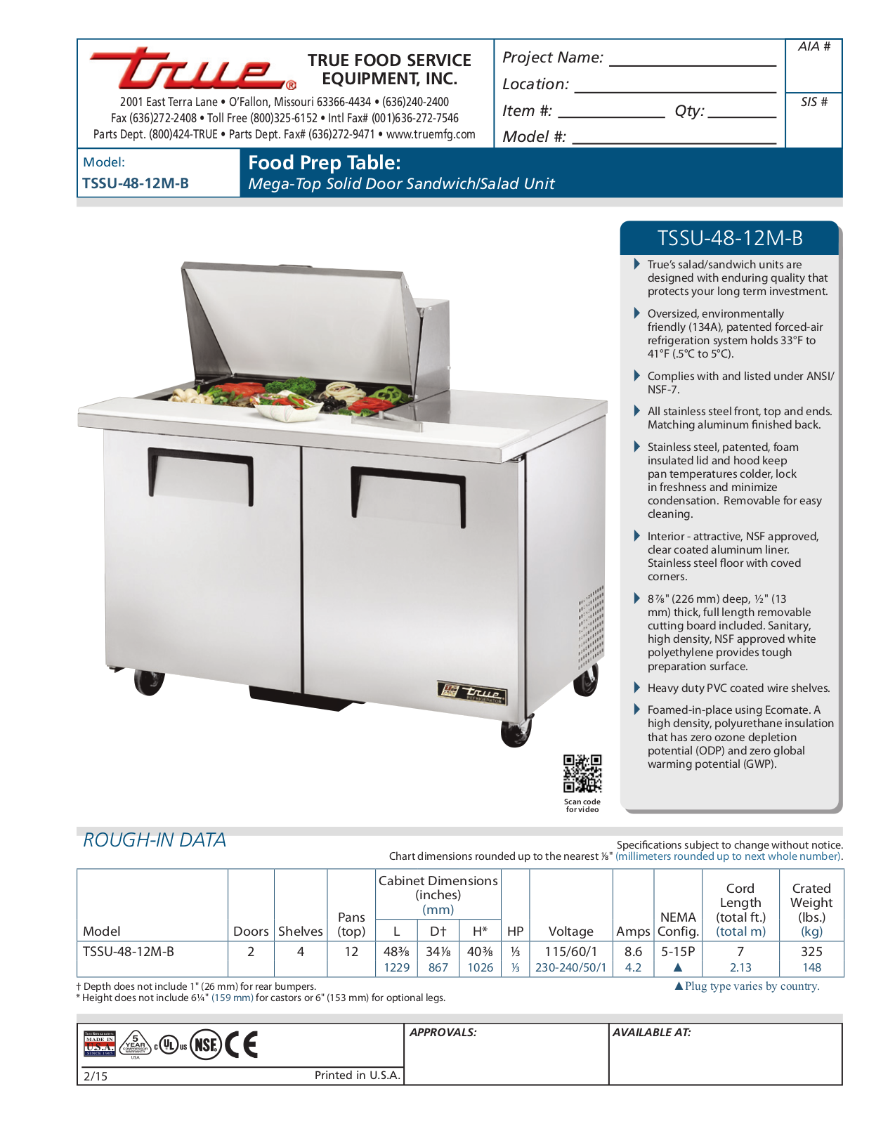 True TSSU-48-12M-B User Manual