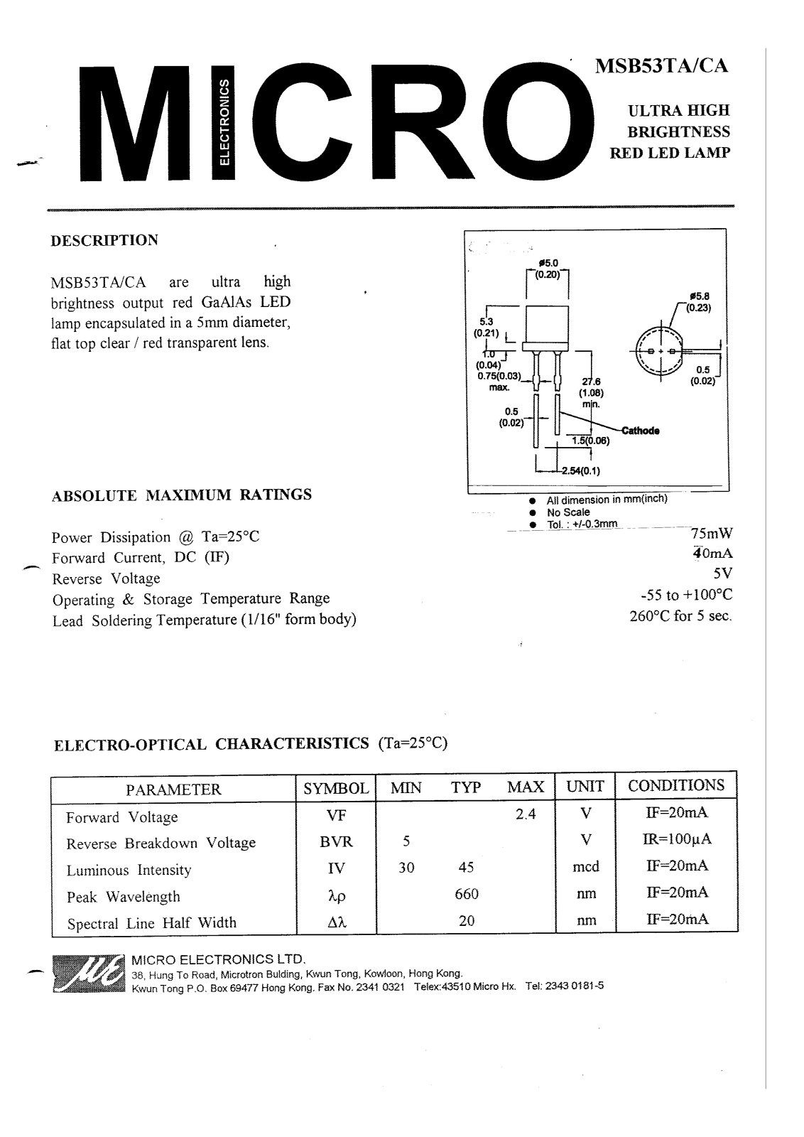 MICRO MSB53CA, MSB53TA Datasheet