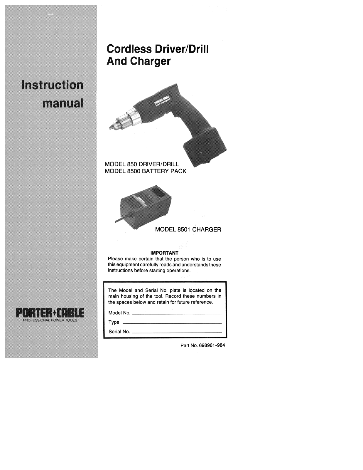 Porter-Cable 850 User Manual