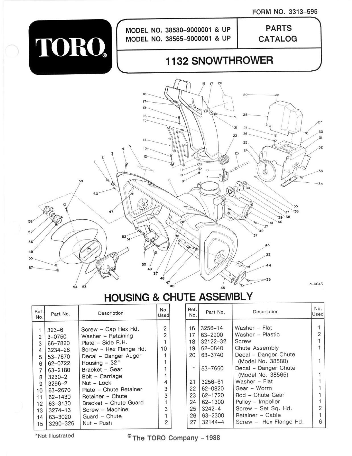 Toro 38565, 38580 Parts Catalogue