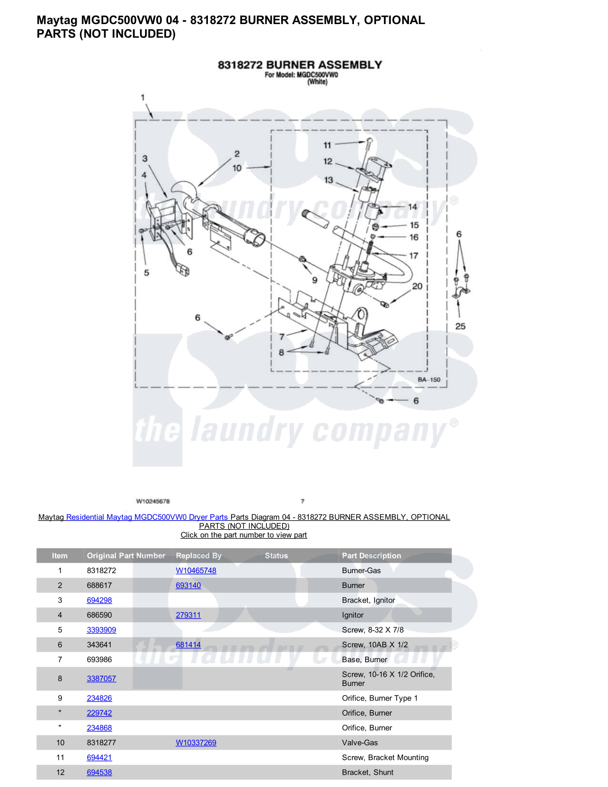 Maytag MGDC500VW0 Parts Diagram