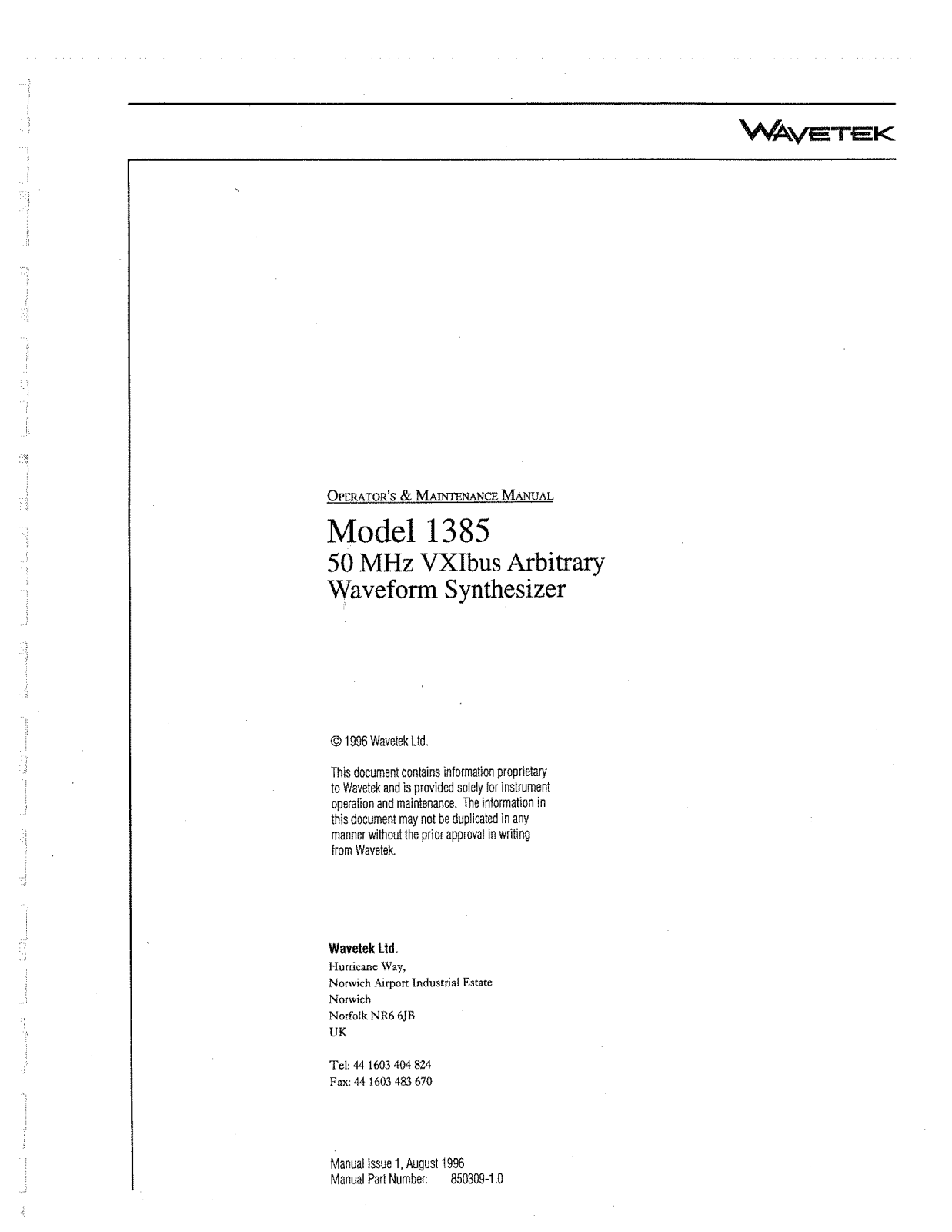 Wavetek 1385 User Manual