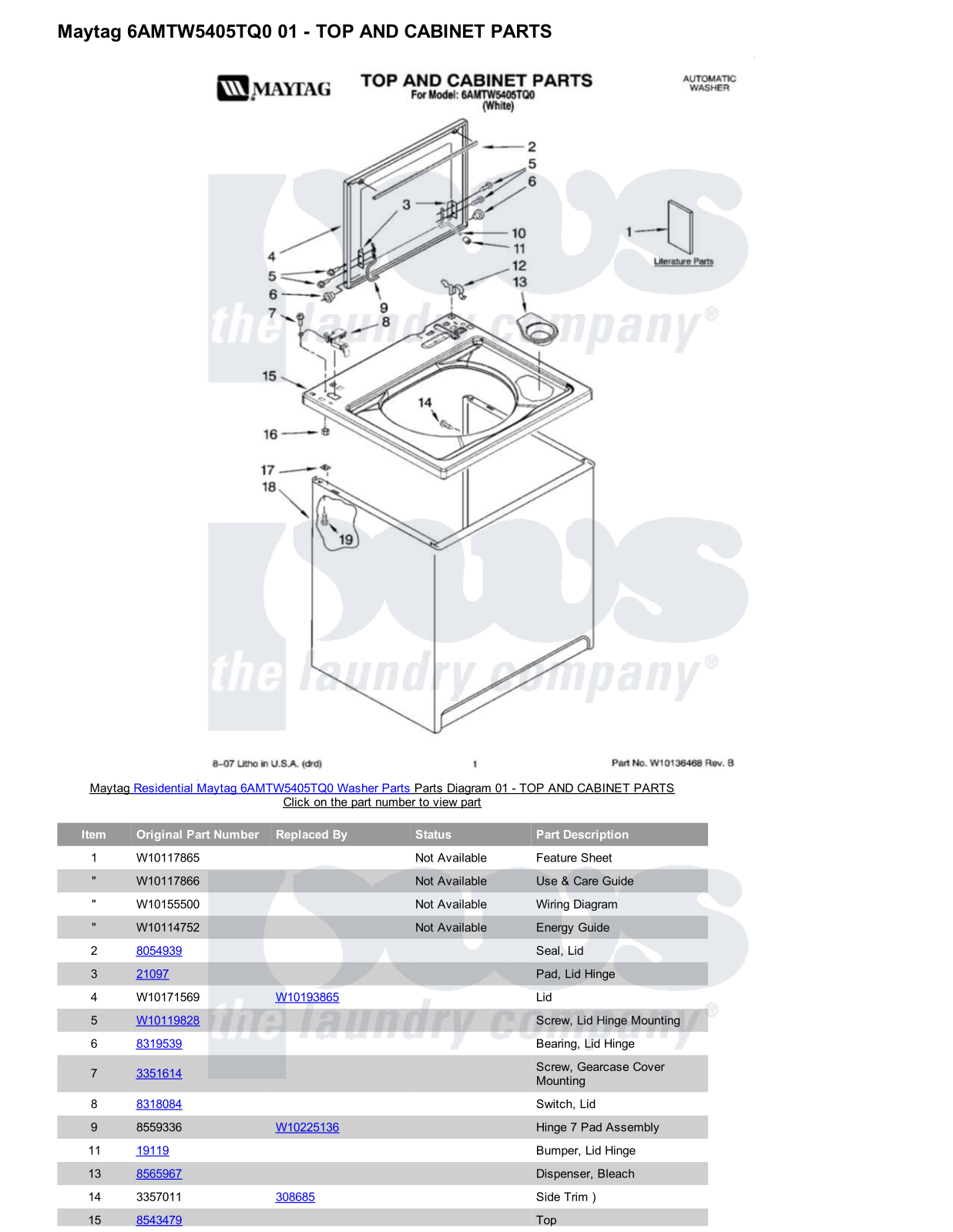 Maytag 6AMTW5405TQ0 Parts Diagram