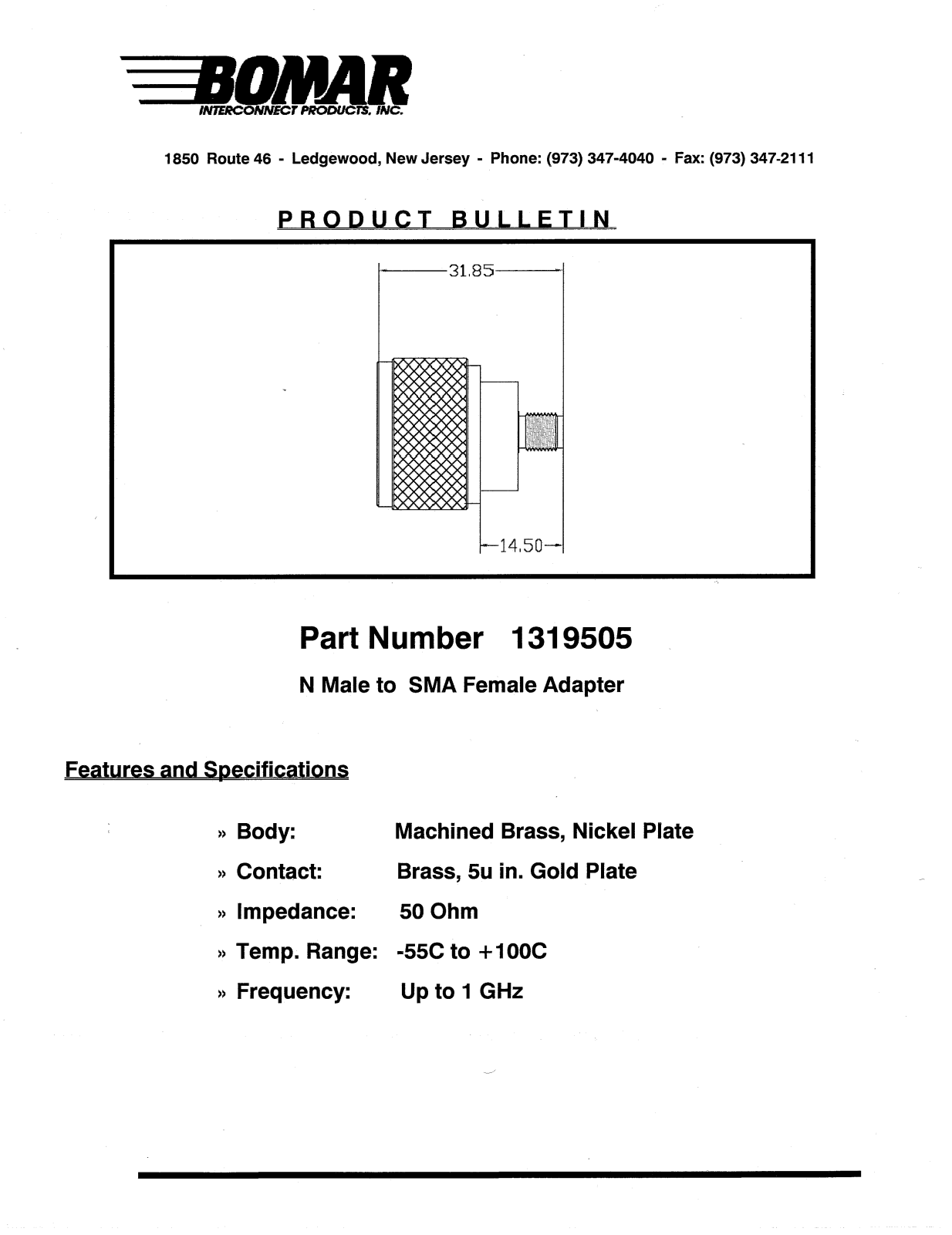 BOMAR 1319505 User Manual