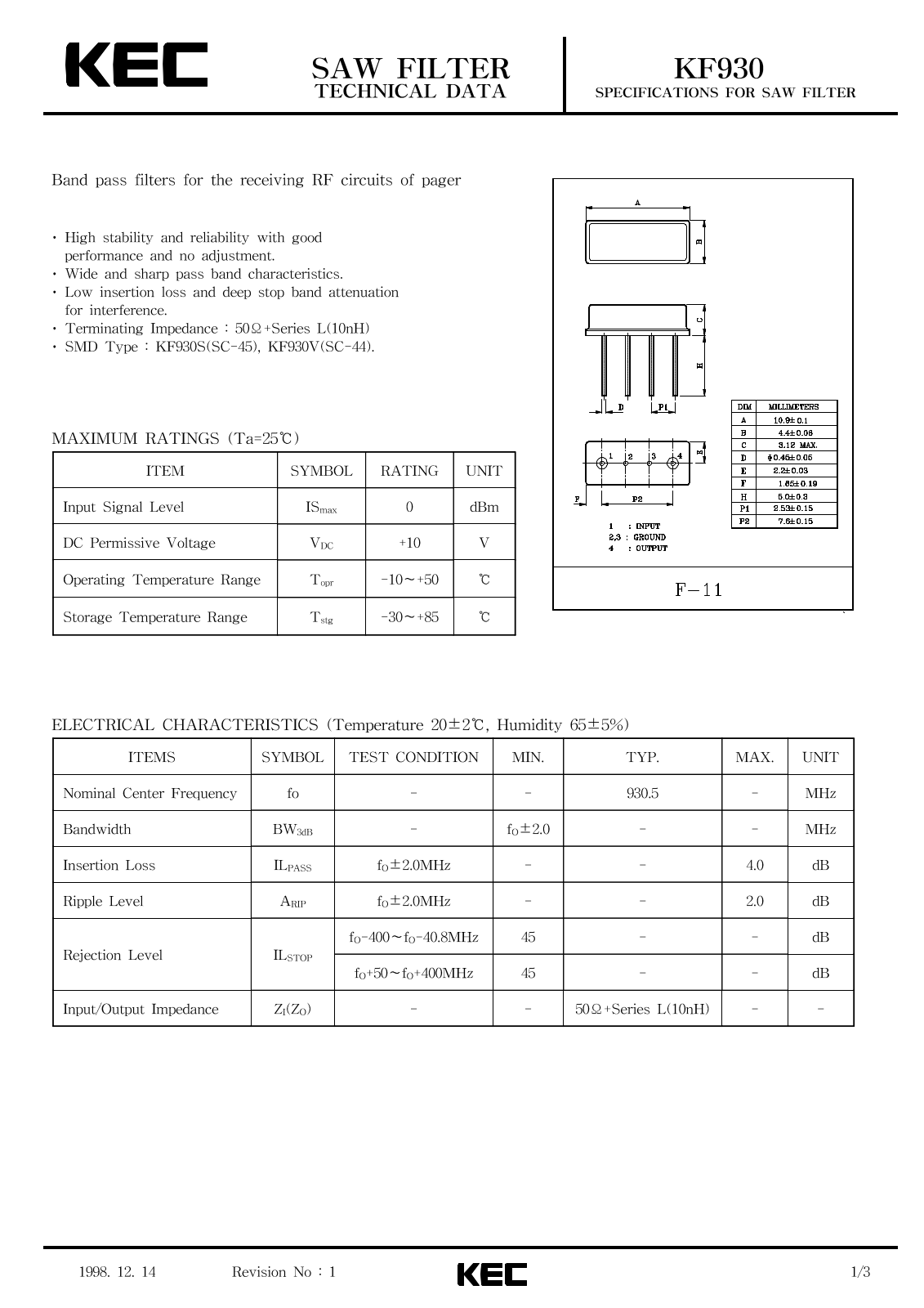 KEC KF930 Datasheet