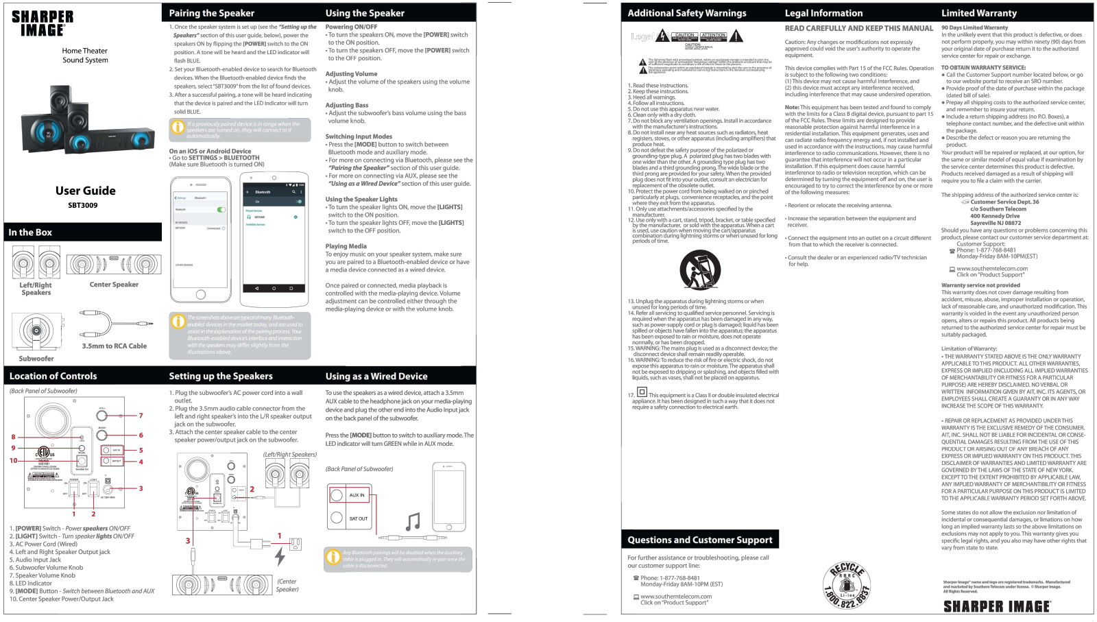 Sharper image SBT3009 User Manual