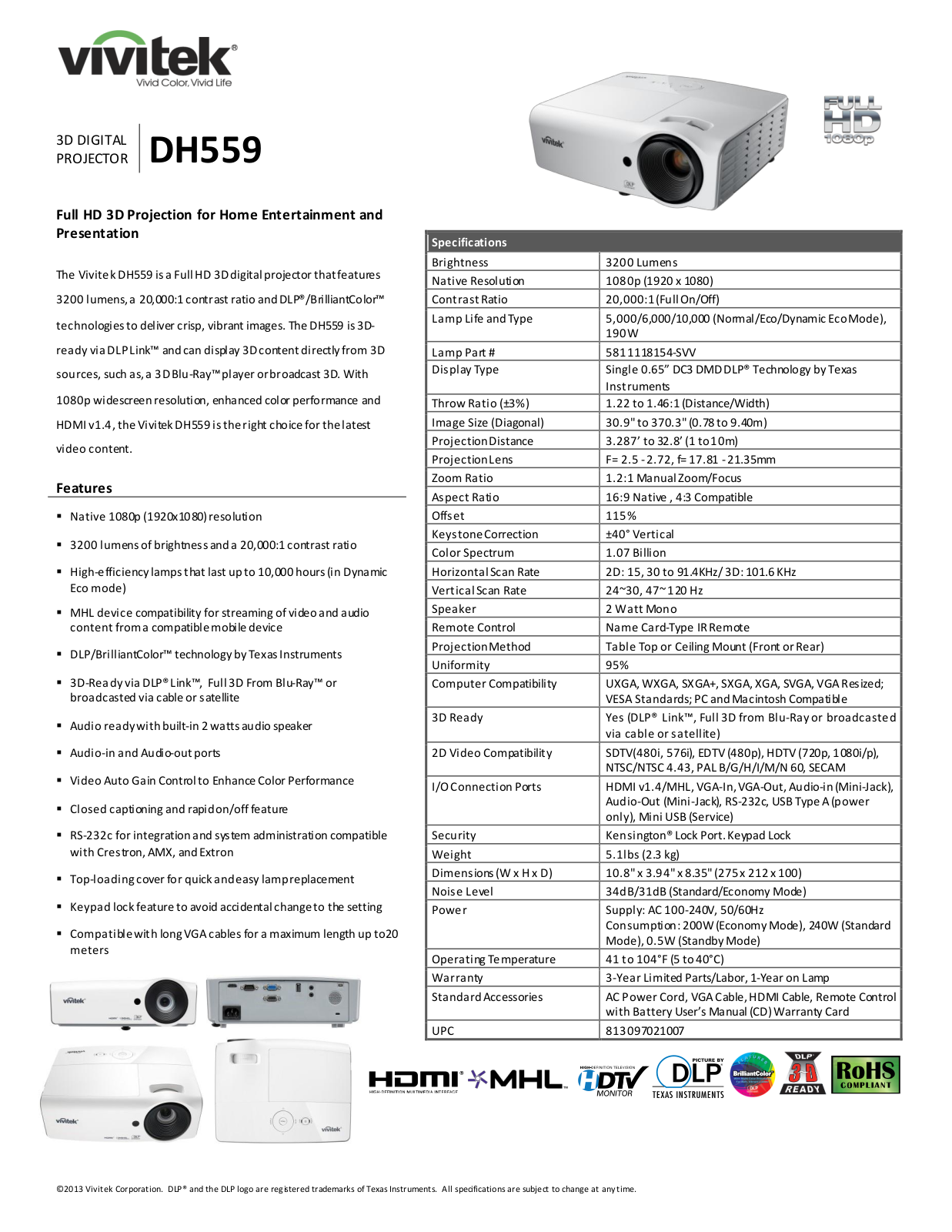 Vivitek DH559 Product Sheet