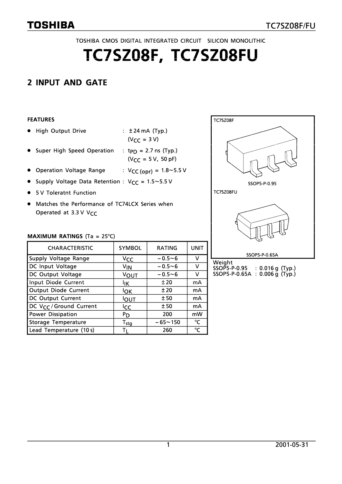 Toshiba TC7SZ08F, TC7SZ08FU Schematic